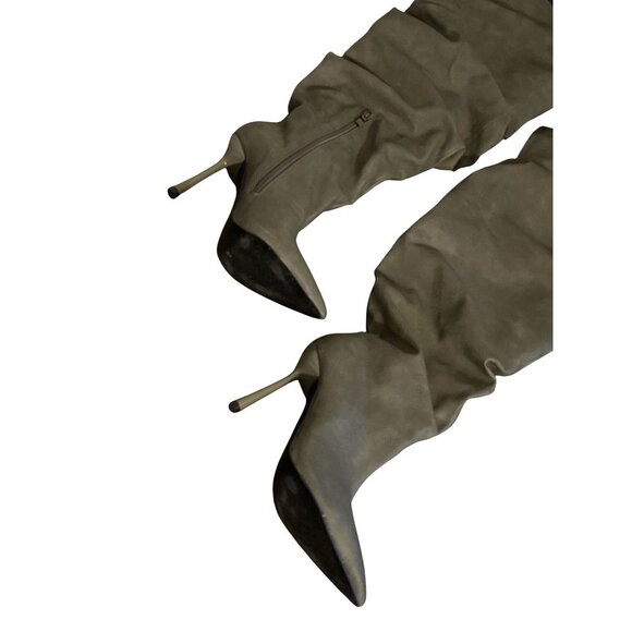 PrettyLittleThing KHAKI WIDE FIT POINT TOE TEXTURED RUCHED OVER THE KNEE SIZE 8 - Picture 7 of 11